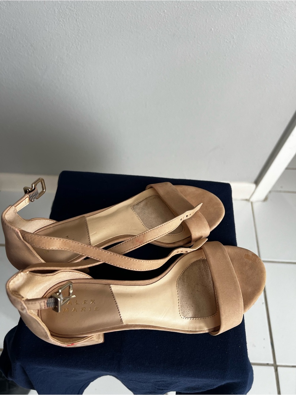 Alex Marie Nude/Tan Suede Block Heel Sandals